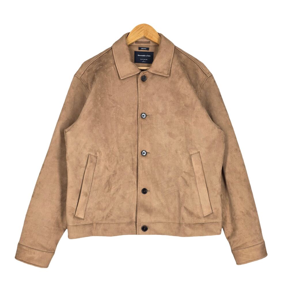 ABERCROMBIE & FITCH CROPPED VEGAN SUEDE JACKET – TAN – MEN'S SIZE LARGE